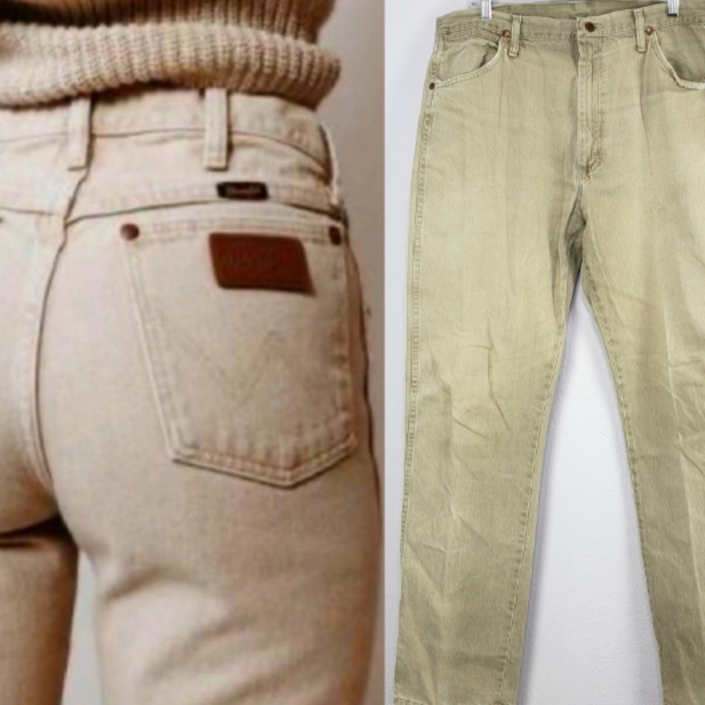 Vintage Wrangler 13MWZTD Beige High Rise Straight Jeans Size 14/ 36×36